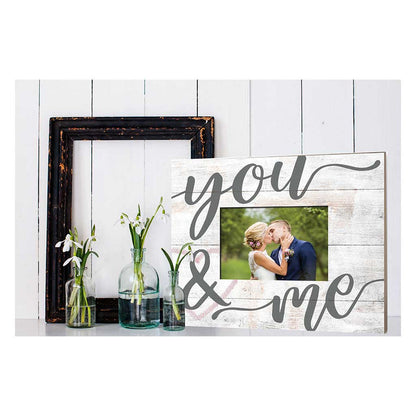 Weathered Whitewash Slat Photo Frame You and Me Heart