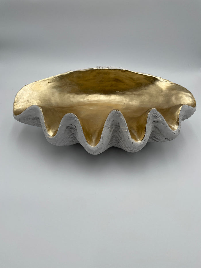 WHITE AND GOLD CLAM SHELL BOWL