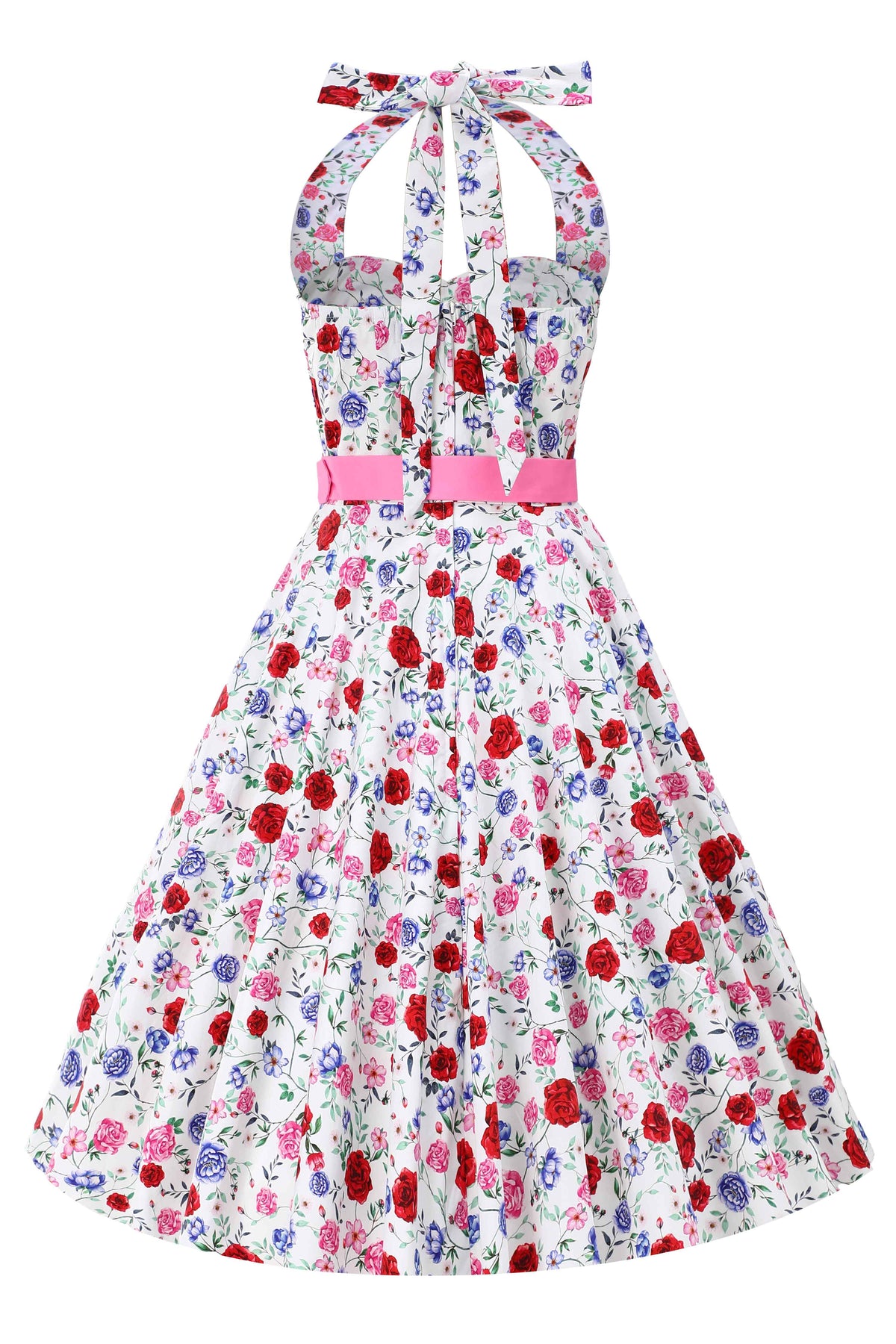 Daisy White Rose Halter Dress
