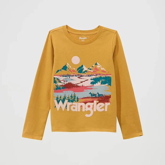 Wrangler Girl's L/S Western Graphic in Mustard Mountain
