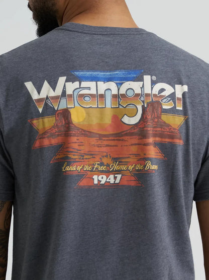 Wrangler Men's S/S Back Graphic Pocket T-Shirt in Charcoal