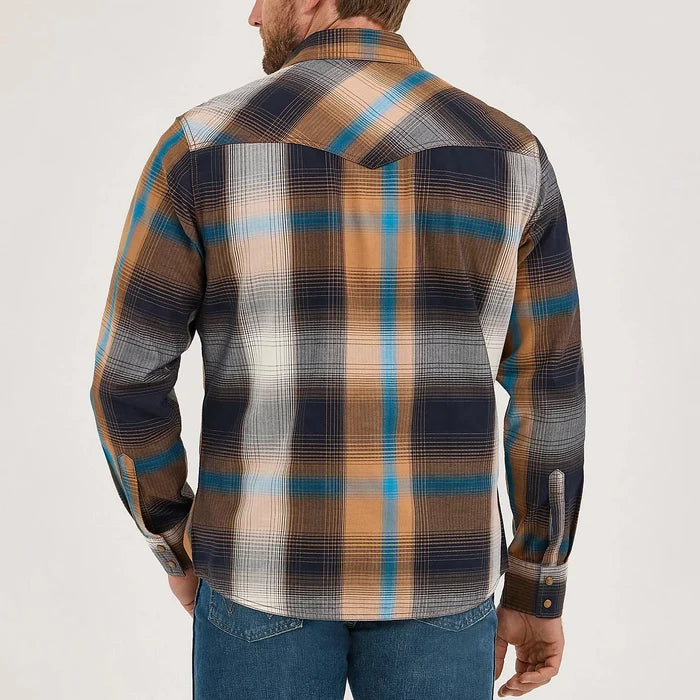 Wrangler Retro Premium Men's L/S Western Plaid Snap Shirt in Bold Brown