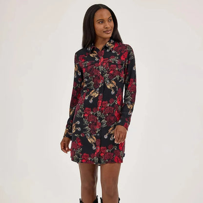 Wrangler Retro Women's L/S Floral Western Snap Mini Dress in Black