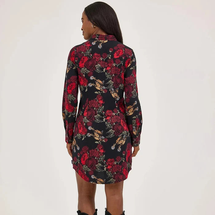Wrangler Retro Women's L/S Floral Western Snap Mini Dress in Black