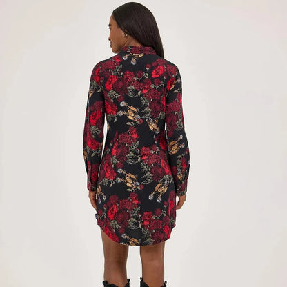 Wrangler Retro Women's L/S Floral Western Snap Mini Dress in Black