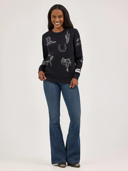 Wrangler Retro Women's Western Icons Pullover Sweatshirt in Black