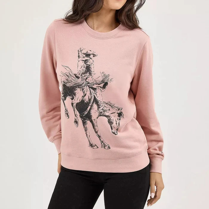 Wrangler Women's Bucking Bronco Crew Sweatshirt in Misty Rose