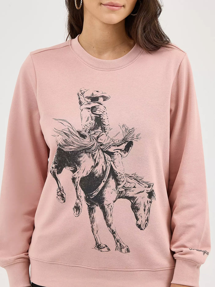 Wrangler Women's Bucking Bronco Crew Sweatshirt in Misty Rose